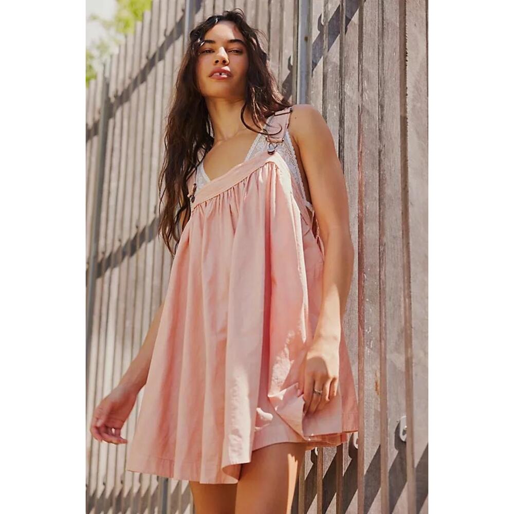 Free People Aster Mini Dress Coral Pink Size L Boho Romantic Flowy Summer Dress